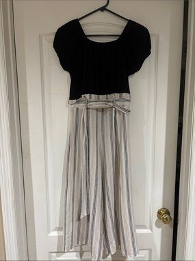 Knitworks Black Top with Cream and Black Striped Maxi Skirt Romper